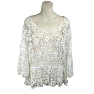 Free People We The Free Saturdays Lace Top Ivory White Crochet Peplum Beach M
